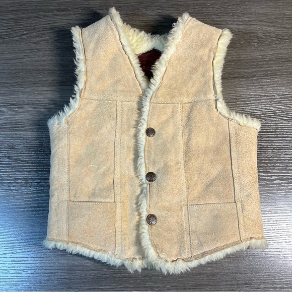 Kids Tan Leather Faux Fur Vest size 8 - Picture 2 of 5